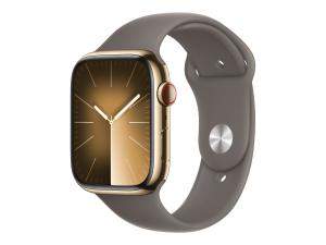 Apple Watch Series 9 (GPS + Cellular) - 45 mm - acier inoxydable doré - montre intelligente avec bande sport - fluoroélastomère - argile - taille du bracelet : M/L - 64 Go - Wi-Fi, LTE, UWB, Bluetooth - 4G - 51.5 g - MRMT3QF/A - Montres intelligentes