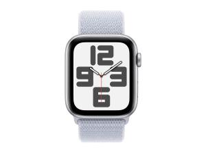 Apple Watch SE (GPS) - 2e génération - 44 mm - aluminium argenté - montre intelligente avec boucle sport - deux couches de matières textiles tissées - nuage bleu - taille du poignet : 130-200 mm - 32 Go - Wi-Fi 4, Bluetooth - 32.9 g - MXET3QF/A - Montres intelligentes