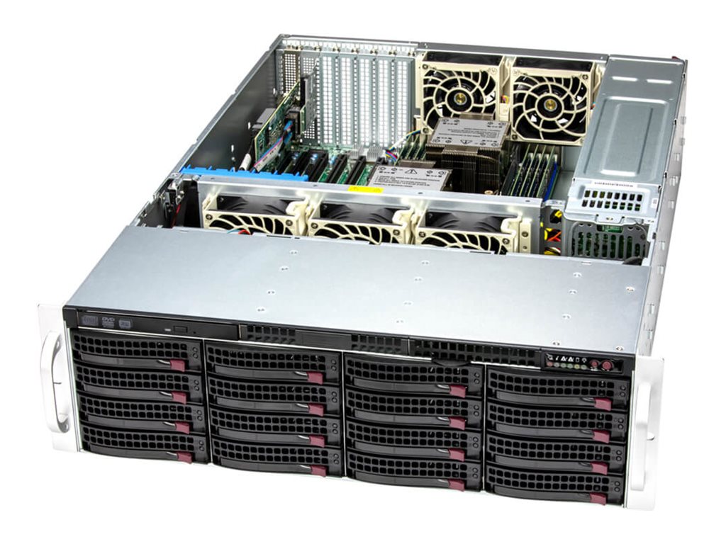 Supermicro Storage SuperServer 631E-E1CR16H - Serveur - Montable sur rack - 3U - 2 voies - pas de processeur jusqu'à - RAM 0 Go - SATA/SAS - hot-swap 2.5", 3.5" baie(s) - aucun disque dur - Gigabit Ethernet, 10 Gigabit Ethernet - moniteur : aucun - argent - SSG-631E-E1CR16H - Serveurs rack