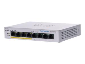 Cisco Business 110 Series 110-8PP-D - Commutateur - non géré - 4 x 10/100/1000 (PoE) + 4 x 10/100/1000 - de bureau, Montable sur rack, fixation murale - PoE (32 W) - Tension CC - CBS110-8PP-D-EU - Concentrateurs et commutateurs gigabit