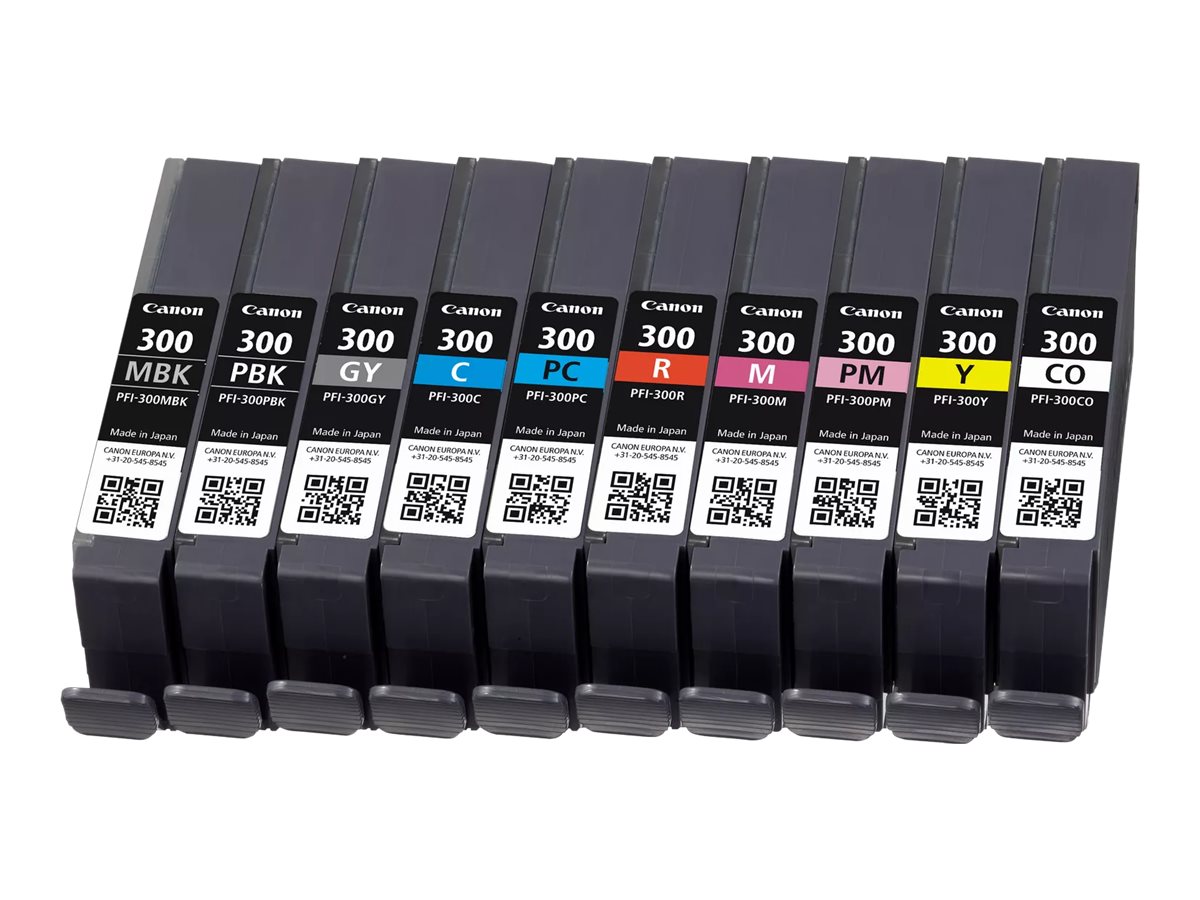 Canon PFI-MBK/PBK/CO/GY/R/C/M/Y/PC/PM 10 Ink Cartridge Multipack - Pack de 10 - 14.4 ml - gris, jaune, cyan, magenta, rouge, noir mat, photo noire, photo cyan, photo magenta, optimiseur de couleurs - original - réservoir d'encre - pour imagePROGRAF PRO-300 - 4192C008 - Réservoirs d'encre