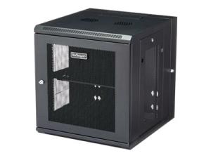 StarTech.com Armoire Réseau Murale à 4 Montants 12U avec Étagère 1U, Armoire Serveur Murale 19" à Charnières pour Équipement IT/AV/Électronique/Ordinateur, Armoire Rack Ventilée Flexible - Armoire de rack - montable sur mur - noir - 12U - RK1224WALHM - Accessoires pour serveur