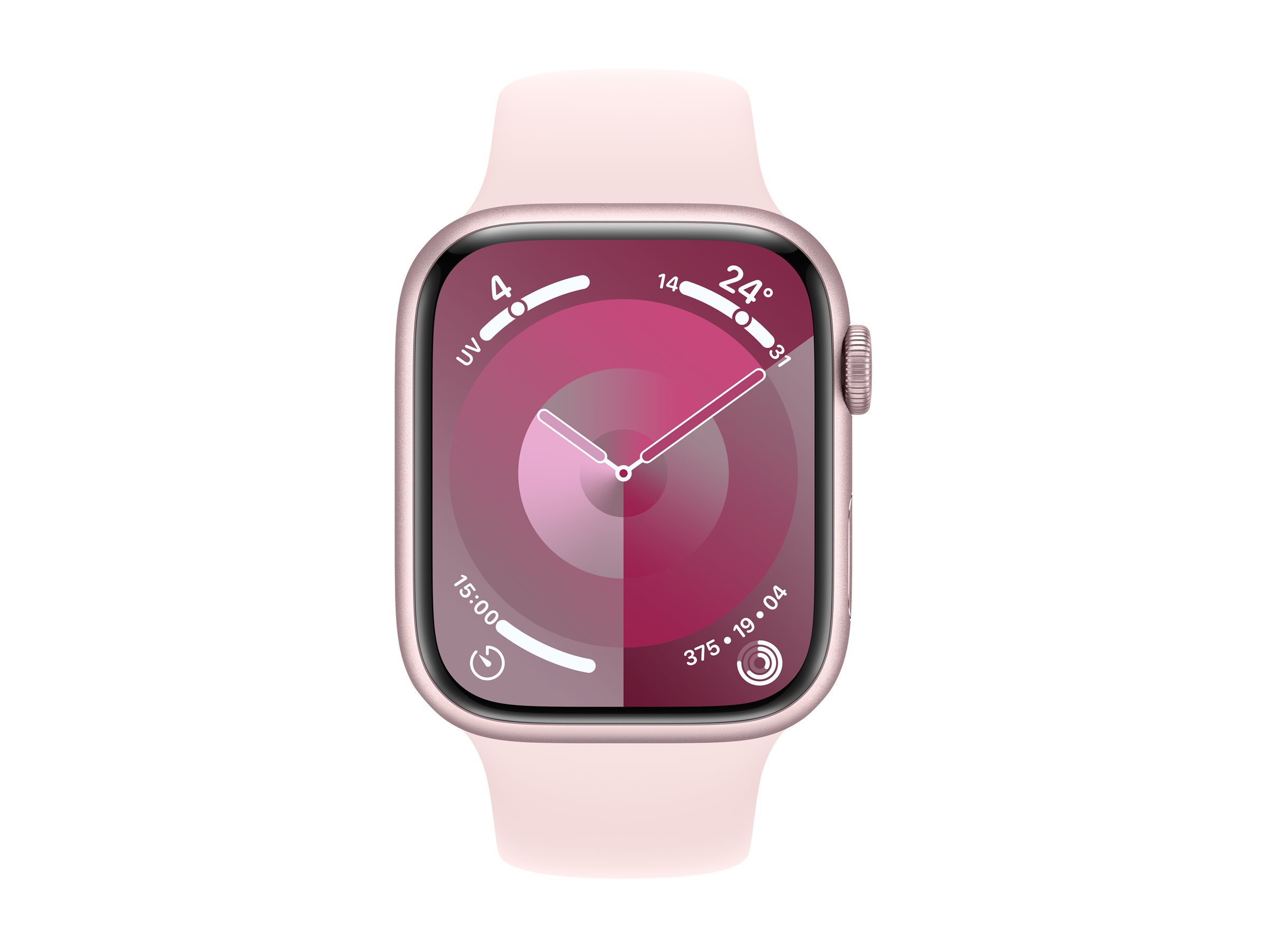 Apple Watch Series 9 (GPS) - 41 mm - aluminium rose - montre intelligente avec bande sport - fluoroélastomère - rose pâle - taille du bracelet : M/L - 64 Go - Wi-Fi, UWB, Bluetooth - 31.9 g - MR943QF/A - Montres intelligentes