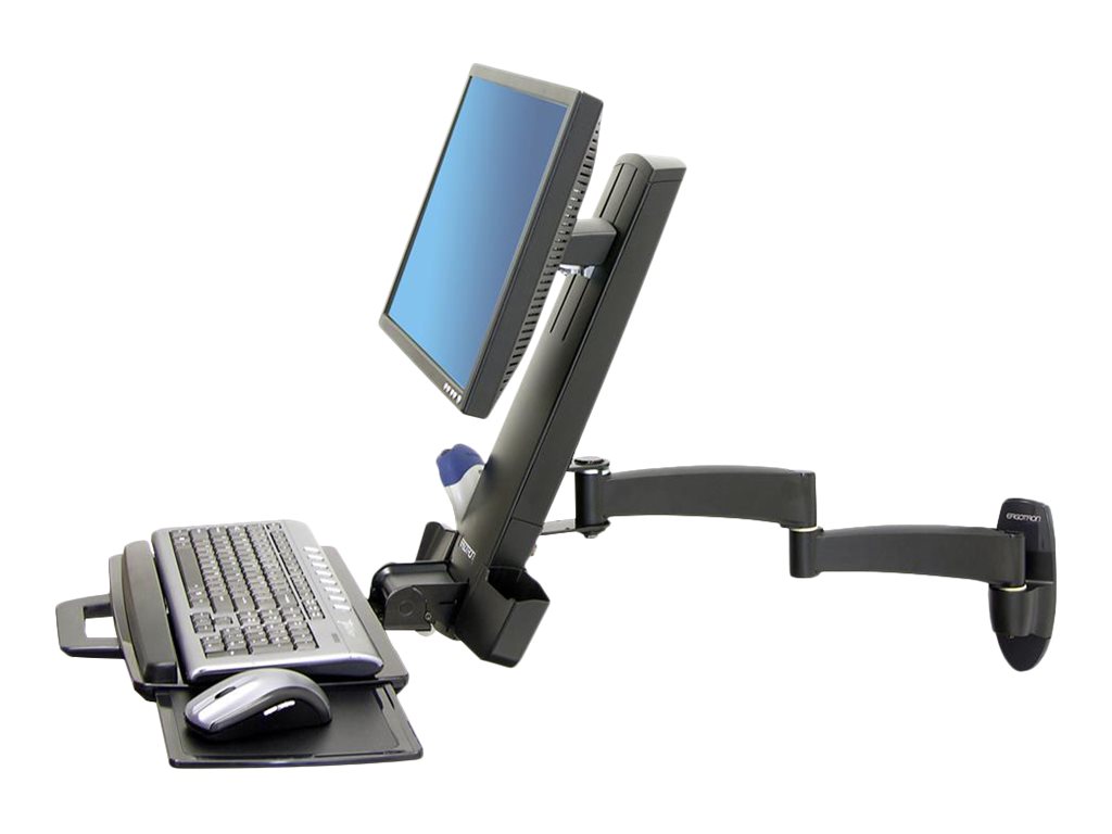 Ergotron 200 Series - Kit de montage (bras articulé, support de lecteur de codes à barres, plateau de clavier avec plateau de souris gauche/droite) - pour écran LCD/équipement PC - acier - noir - Taille d'écran : jusqu'à 24 pouces - montable sur mur - 45-230-200 - Accessoires pour écran