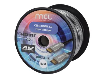 MCL - Câble HDMI avec Ethernet - HDMI mâle pour HDMI mâle - 50 m - fibre optique - noir - support 4K, actif - MC385FO-50M - Câbles HDMI