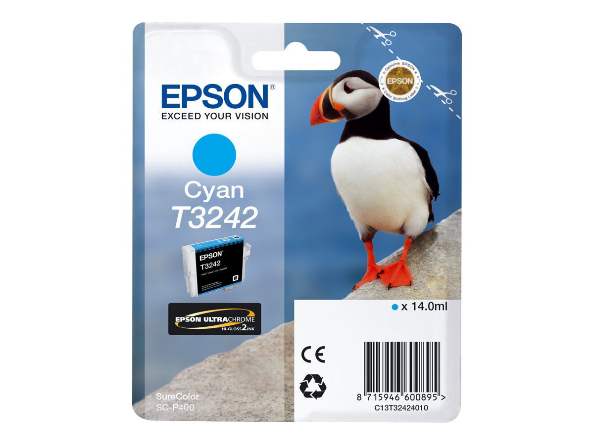Epson T3242 - 14 ml - cyan - original - cartouche d'encre - pour SureColor P400, SC-P400 - C13T32424010 - Cartouches d'imprimante