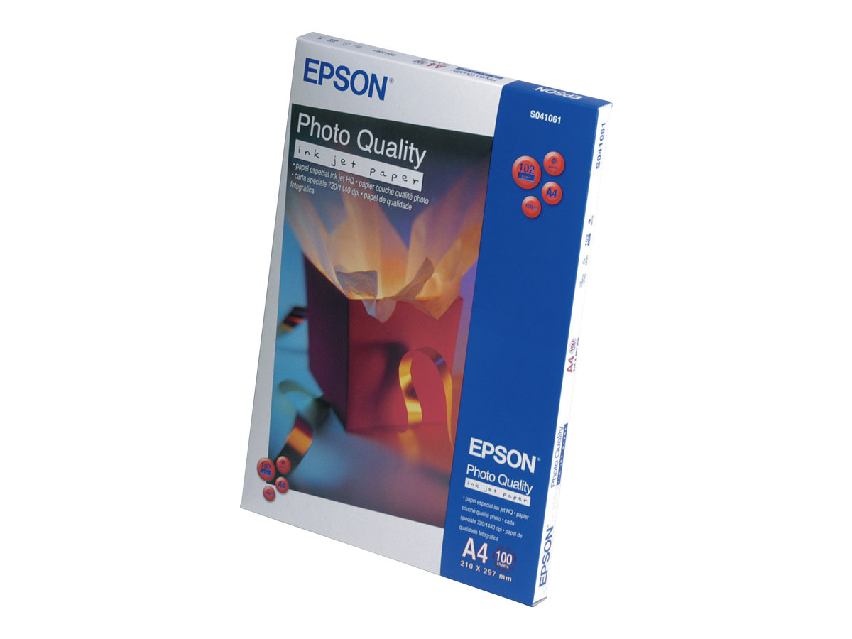 Epson Photo Quality Ink Jet Paper - Mat - enduit - blanc pur - A4 (210 x 297 mm) - 102 g/m² - 100 feuille(s) papier - pour EcoTank ET-2810, 2815, 2825, 2826, 2850, 2851, 2856, 4800, 4850; SureColor SC-P700, P900 - C13S041061 - Papier photo