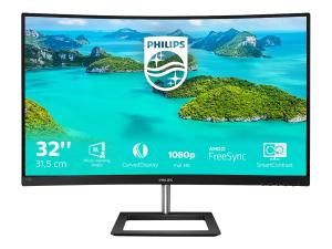 Philips E-line 322E1C - Écran LED - incurvé - 32" (31.5" visualisable) - 1920 x 1080 Full HD (1080p) @ 75 Hz - VA - 250 cd/m² - 3000:1 - 4 ms - HDMI, VGA, DisplayPort - noir texturé - 322E1C/00 - Écrans d'ordinateur