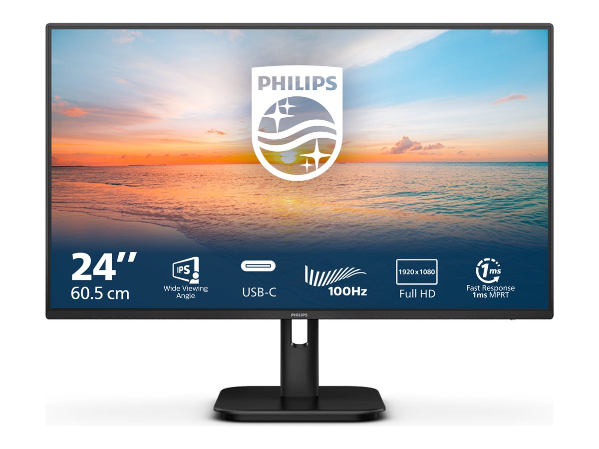 Philips 24E1N1300A - Écran LED - 24" (23.8" visualisable) - 1920 x 1080 Full HD (1080p) @ 100 Hz - IPS - 1300:1 - 1 ms - HDMI, USB-C - haut-parleurs - noir texturé - 24E1N1300A/00 - Écrans d'ordinateur