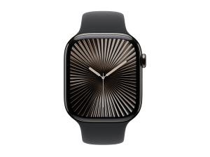 Apple Watch Series 10 (GPS + Cellular) - 46 mm - ardoise titane - montre intelligente avec bande sport - fluoroélastomère - noir - taille du bracelet : M/L - 64 Go - LTE, Wi-Fi 4, UWB, Bluetooth - 4G - 41.7 g - MWYE3QF/A - Montres intelligentes