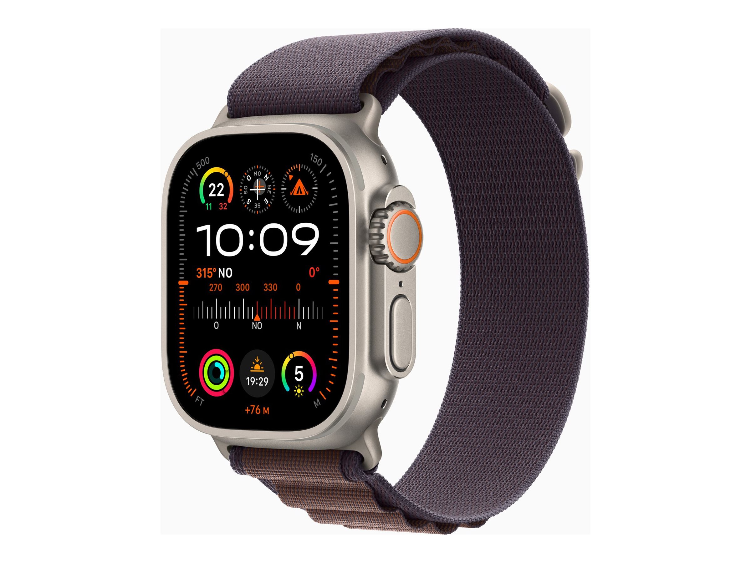 Apple Watch Ultra 2 - 49 mm - titane - montre intelligente avec Boucle Alpine - textile - indigo - taille du bracelet : S - 64 Go - Wi-Fi, LTE, UWB, Bluetooth - 4G - 61.4 g - MRER3NF/A - Montres intelligentes