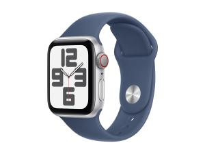 Apple Watch SE (GPS + Cellular) - 2e génération - 40 mm - aluminium argenté - montre intelligente avec bande sport - fluoroélastomère - denim - taille du bracelet : S/M - 32 Go - LTE, Wi-Fi 4, Bluetooth - 4G - 27.8 g - MXGF3QF/A - Montres intelligentes