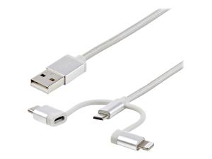 StarTech.com Câble USB multi connecteur de 1 m - Lightning, USB-C, Micro USB (LTCUB1MGR) - Câble USB - USB (M) pour Micro-USB de type B, Lightning, 24 pin USB-C (M) - 1 m - argent - LTCUB1MGR - Câbles USB