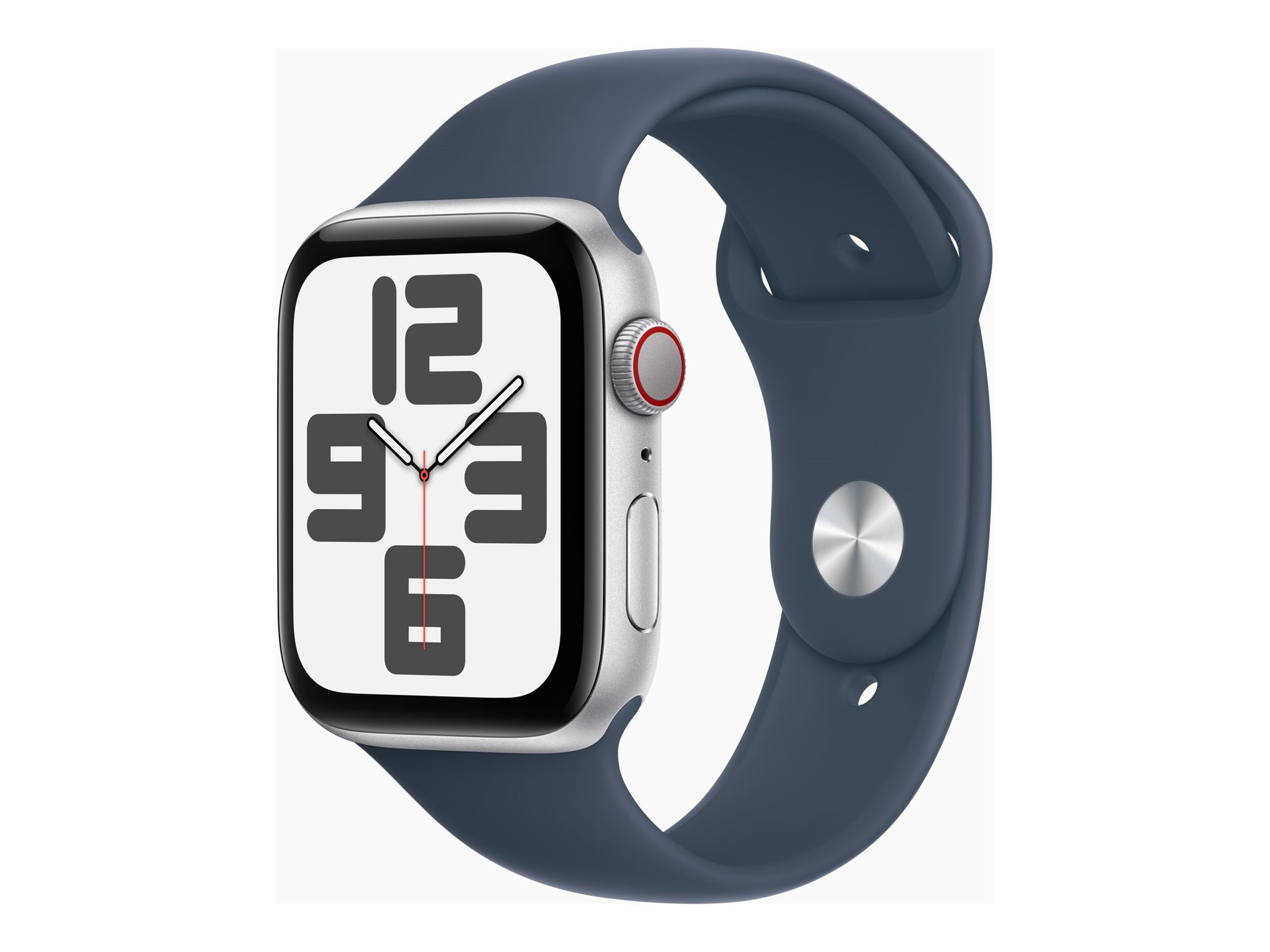 Apple Watch SE (GPS + Cellular) - 2e génération - 44 mm - aluminium argenté - montre intelligente avec bande sport - fluoroélastomère - bleu orage - taille du bracelet : M/L - 32 Go - Wi-Fi, LTE, Bluetooth - 4G - 33 g - MRHJ3QF/A - Montres intelligentes