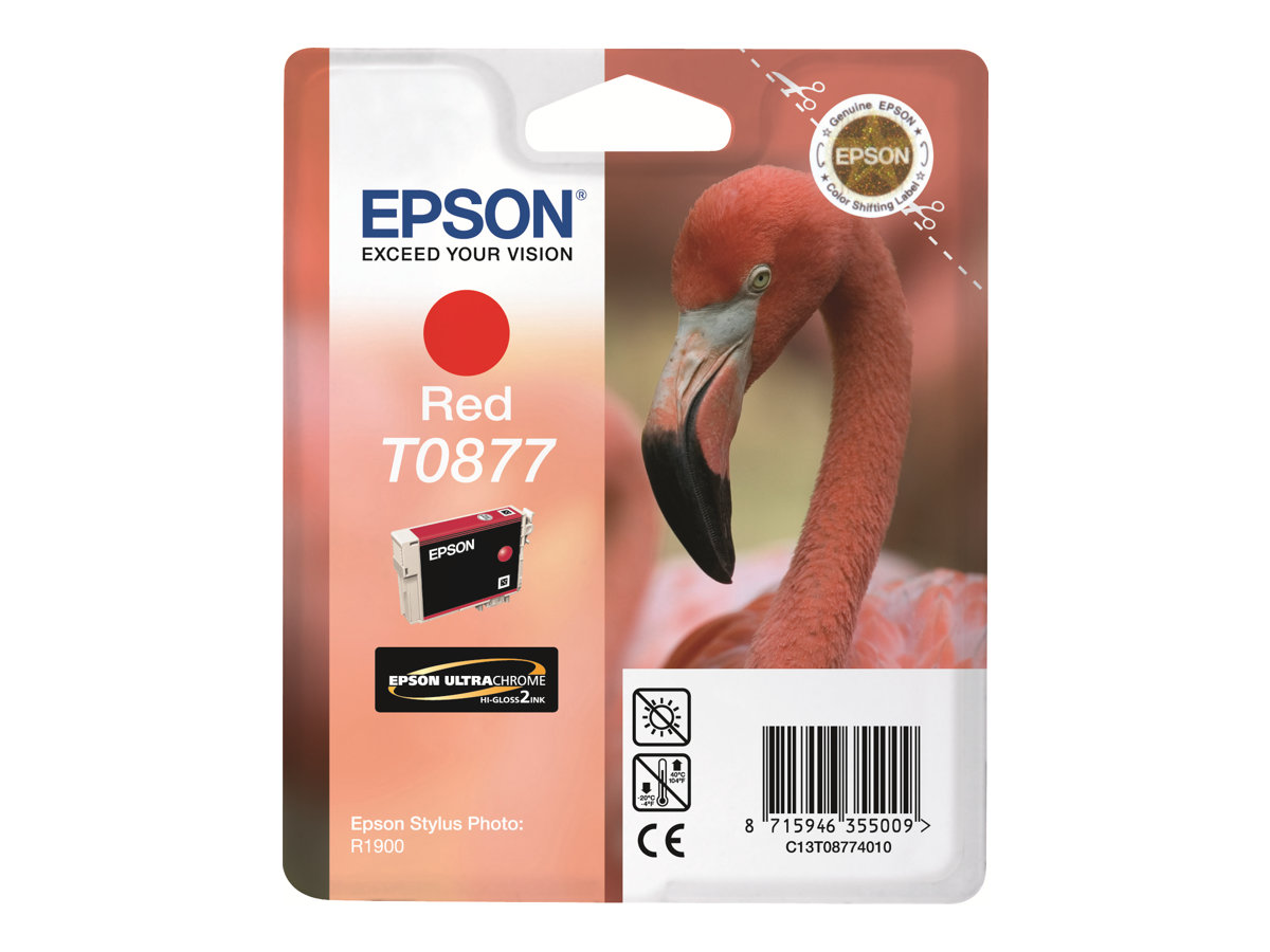 Epson T0877 - 11.4 ml - rouge - original - blister - cartouche d'encre - pour Stylus Photo R1900 - C13T08774010 - Cartouches d'imprimante