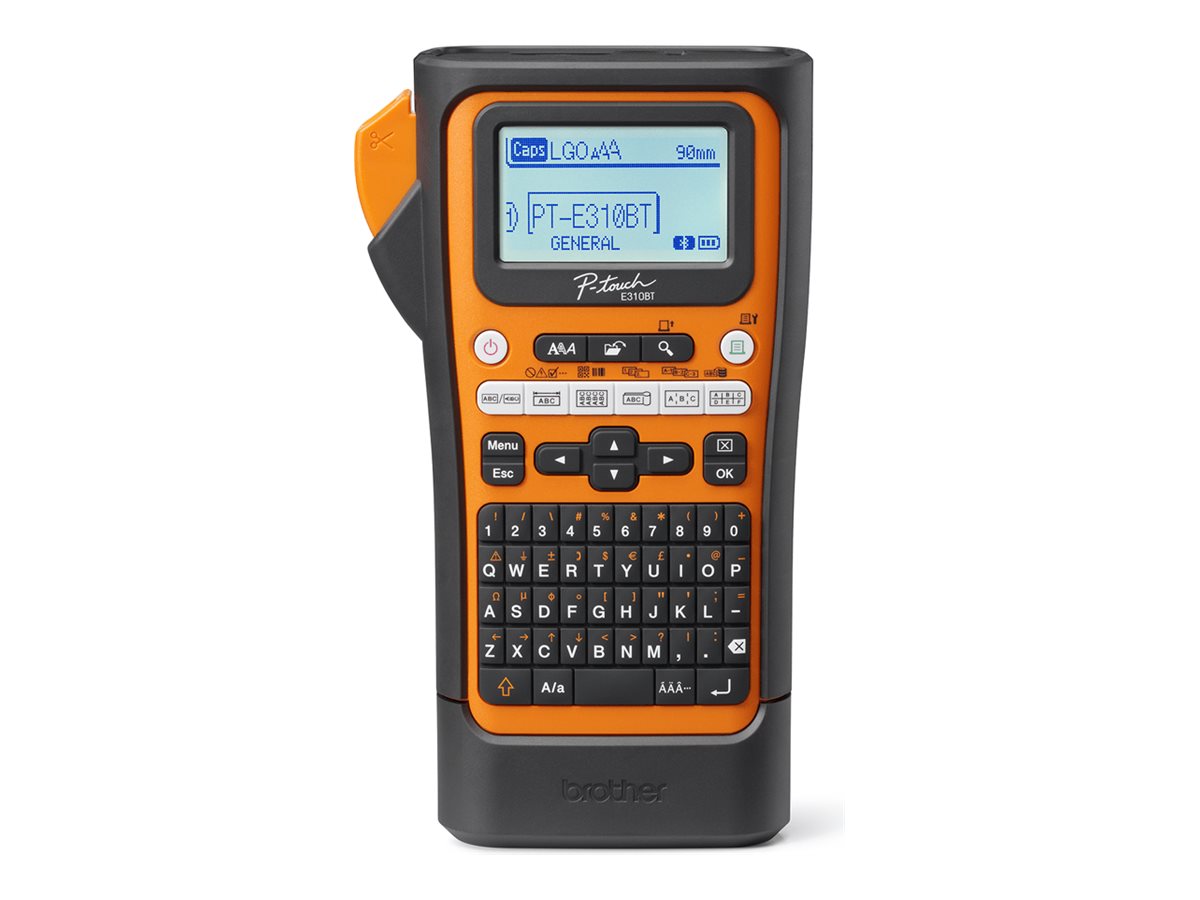 Brother P-Touch PT-E310BTVP - Étiqueteuse - Noir et blanc - transfert thermique - Rouleau (1,8 cm) - 180 dpi - jusqu'à 20 mm/sec - USB 3.0, Bluetooth 5.0 - outil de coupe - aperçu avant impression, impression miroir - noir, orange - PTE310BTVPYP1 - Imprimantes thermiques