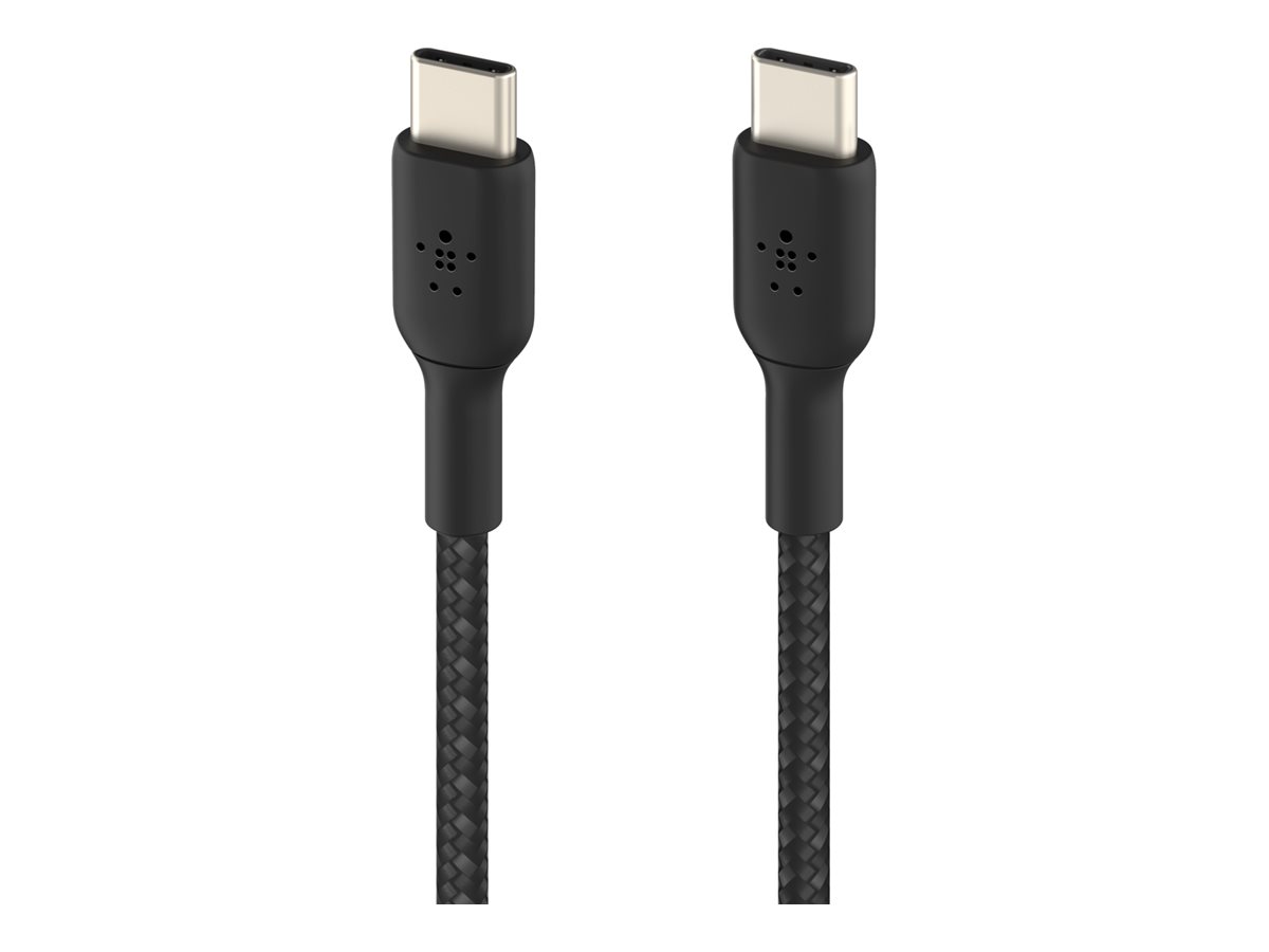 Belkin BOOST CHARGE - Câble USB - 24 pin USB-C (M) pour 24 pin USB-C (M) - USB 2.0 - 20 V - 3 A - 15 cm - USB Power Delivery (60W), câble tressé - noir - CAB004BT0MBK - Câbles USB