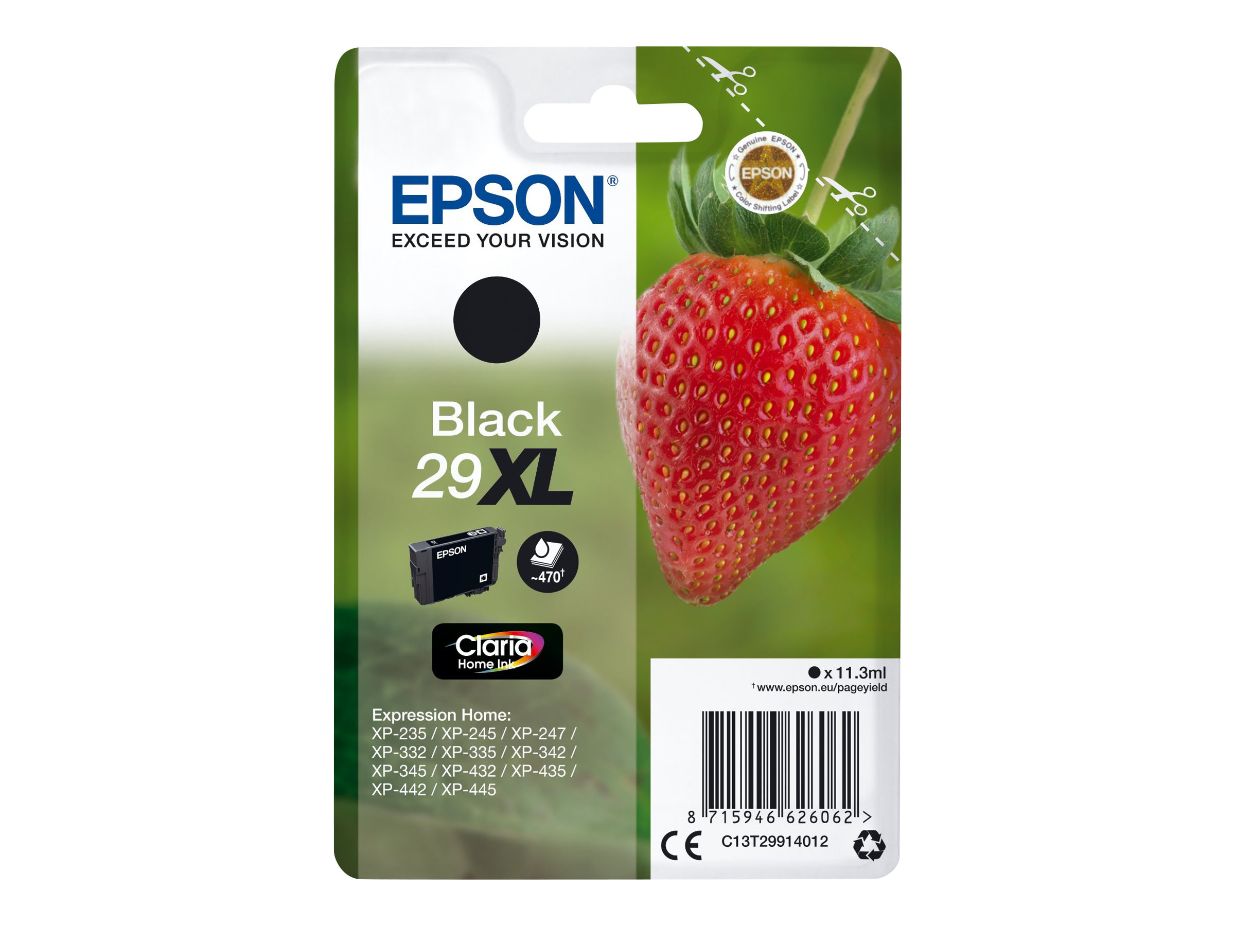 Epson 29XL - 11.3 ml - XL - noir - original - emballage coque avec alarme radioélectrique/ acoustique - cartouche d'encre - pour Expression Home XP-235, 245, 247, 255, 332, 335, 342, 345, 432, 435, 442, 445, 455 - C13T29914022 - Cartouches d'imprimante