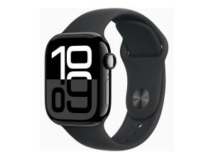 Apple Watch Series 10 (GPS + Cellular) - 42 mm - aluminium noir jais - montre intelligente avec bande sport - fluoroélastomère - noir - taille du bracelet : S/M - 64 Go - LTE, Wi-Fi 4, UWB, Bluetooth - 4G - 29.3 g - MWX63QF/A - Montres intelligentes