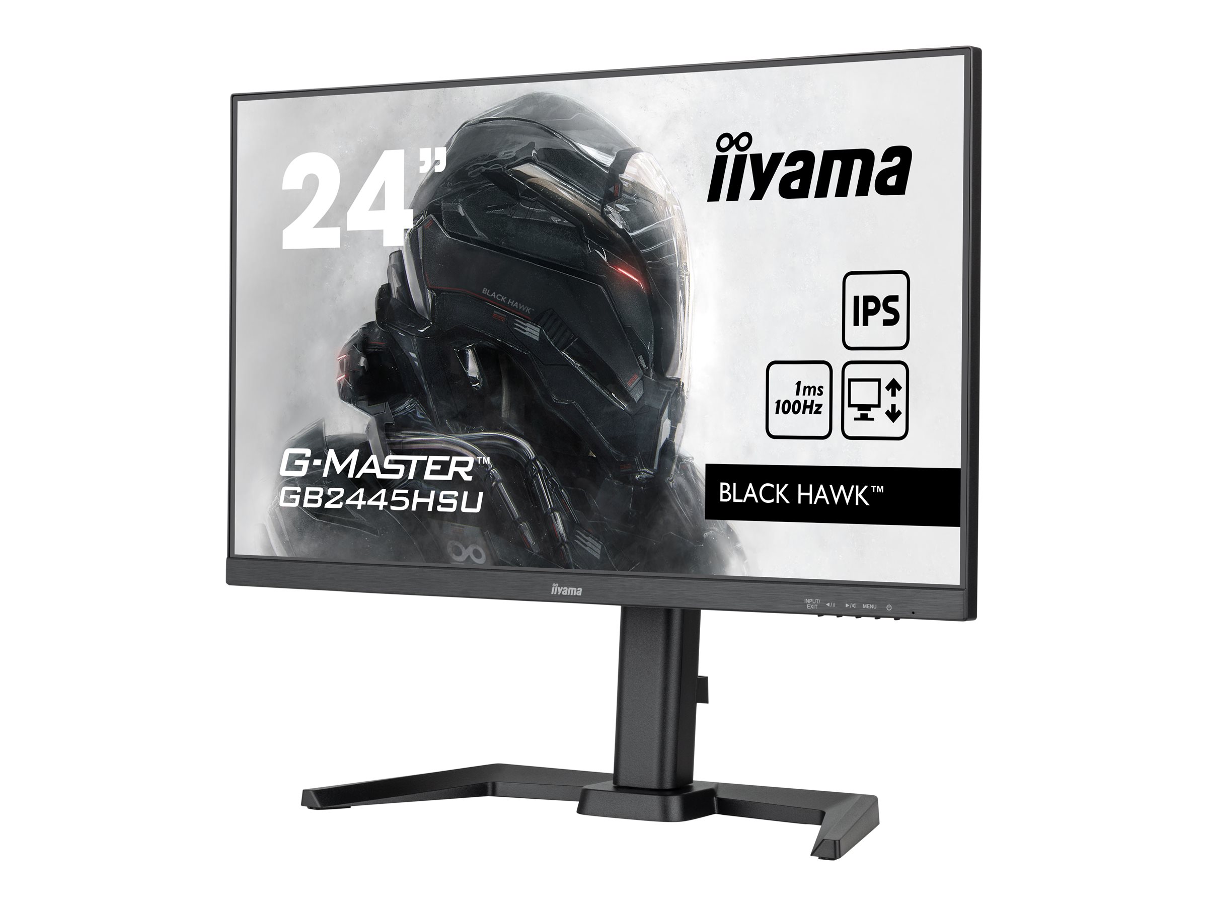 iiyama G-MASTER Black Hawk GB2445HSU-B1 - Écran LED - 24" - 1920 x 1080 Full HD (1080p) @ 100 Hz - IPS - 250 cd/m² - 1300:1 - 1 ms - HDMI, DisplayPort - haut-parleurs - noir mat - GB2445HSU-B1 - Écrans d'ordinateur