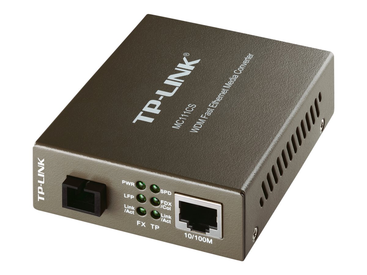 TP-Link MC111CS - Convertisseur de média à fibre optique - 100Mb LAN - 10Base-T, 100Base-FX, 100Base-TX - RJ-45 / mode unique SC - jusqu'à 20 km - 1 550 (émission)/1 310 (réception) nm - MC111CS - Transmetteurs optiques