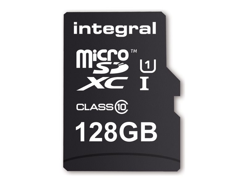 Integral - Carte mémoire flash (adaptateur microSDXC vers SD inclus(e)) - 128 Go - UHS-I U1 / Class10 - microSDXC UHS-I - INMSDX128G10-80SPTAB - Cartes flash