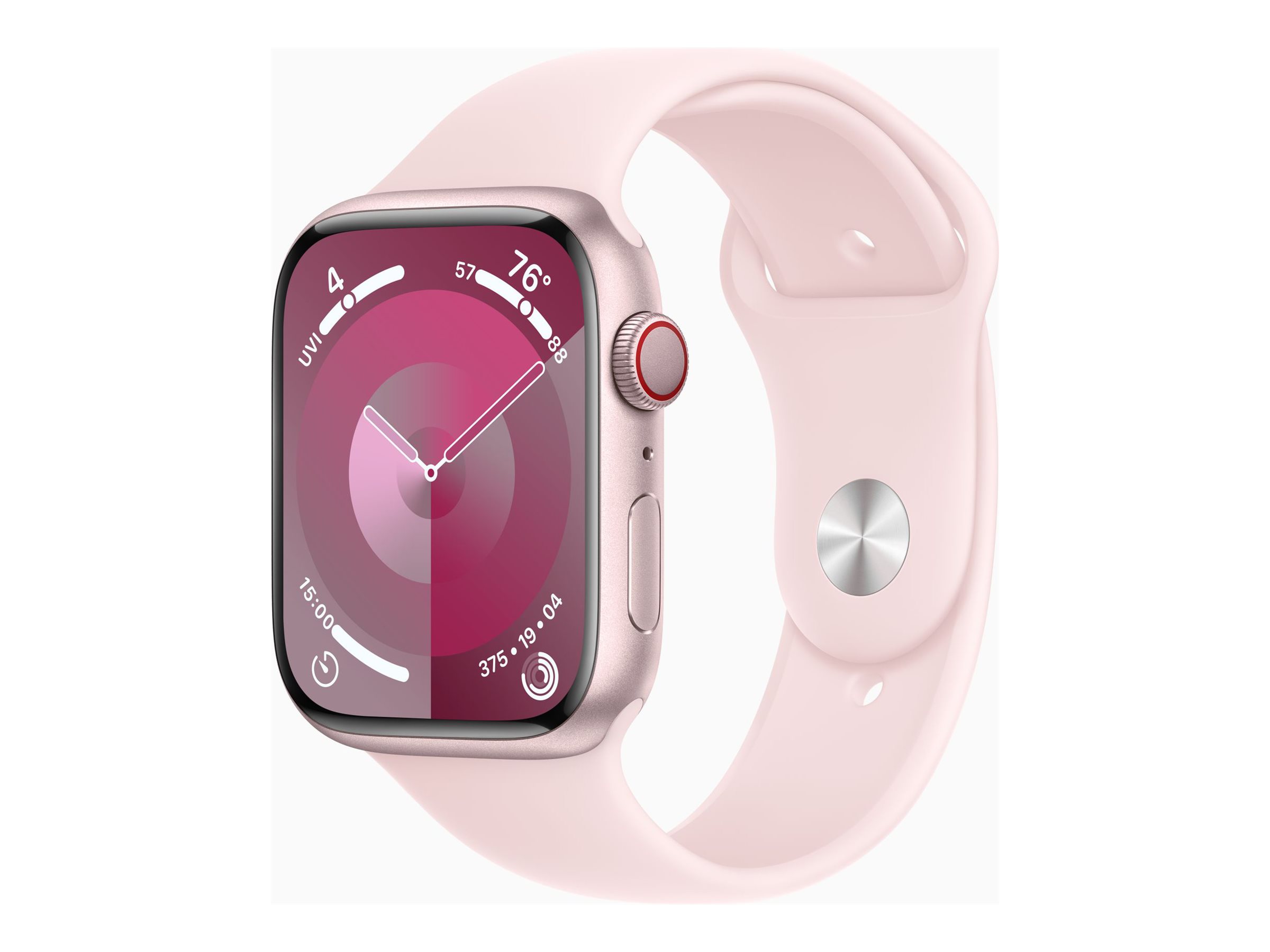 Apple Watch Series 9 (GPS + Cellular) - 45 mm - aluminium rose - montre intelligente avec bande sport - fluoroélastomère - rose pâle - taille du bracelet : M/L - 64 Go - Wi-Fi, LTE, UWB, Bluetooth - 4G - 39 g - MRML3QF/A - Montres intelligentes