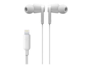 Belkin ROCKSTAR - Écouteurs avec micro - intra-auriculaire - filaire - Lightning - isolation acoustique - blanc - pour Apple 10.5-inch iPad Pro; iPad mini 4; iPhone 7, 7 Plus, 8, 8 Plus, X, XR, XS, XS Max - G3H0001btWHT - Écouteurs