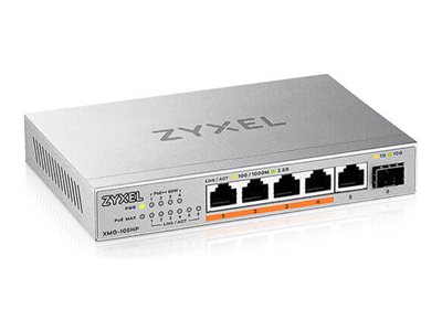 Zyxel XMG-100 Series XMG-105HP - Commutateur - non géré - non géré - 5 x 100/1000/2.5G (PoE++) + 1 x Gigabit SFP / 10 Gigabit SFP+ - de bureau, fixation murale - PoE++ (70 W) - XMG-105HP-EU0101F - Concentrateurs et commutateurs gigabit