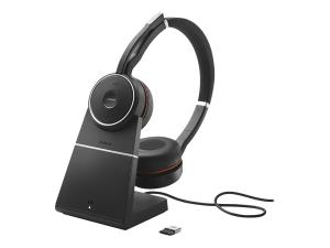 Jabra Evolve 75 SE MS Stereo - Micro-casque - sur-oreille - Bluetooth - sans fil - Suppresseur de bruit actif - USB - avec support de chargement - Certifié pour Microsoft Teams - pour LINK 380a MS - 7599-842-199 - Écouteurs