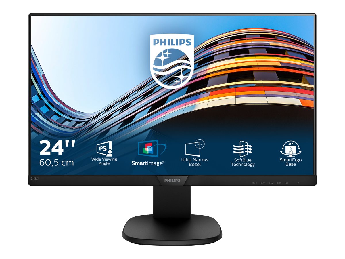 Philips S-line 243S7EHMB - Écran LED - 24" (23.8" visualisable) - 1920 x 1080 Full HD (1080p) @ 60 Hz - IPS - 250 cd/m² - 1000:1 - 5 ms - HDMI, VGA - haut-parleurs - noir, noir texturé - 243S7EHMB/00 - Écrans d'ordinateur