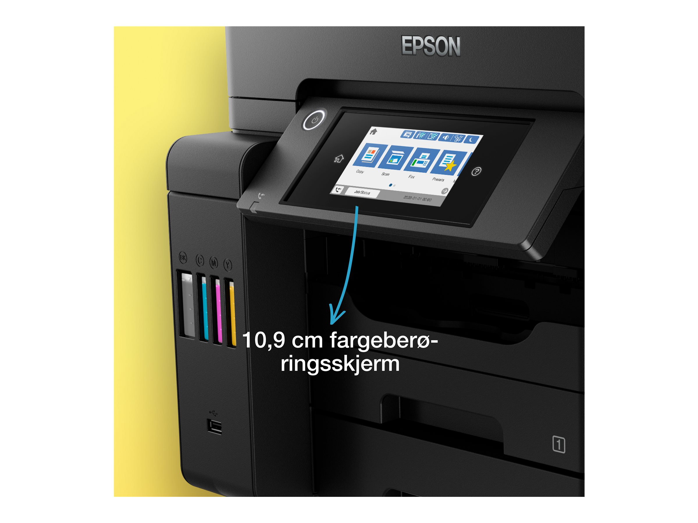 Epson EcoTank ET-5800 - Imprimante multifonctions - couleur - jet d'encre - A4 (210 x 297 mm) (original) - A4 (support) - jusqu'à 25 ppm (impression) - 550 feuilles - 33.6 Kbits/s - USB 2.0, LAN, Wi-Fi(ac) - noir - C11CJ30401 - Imprimantes multifonctions