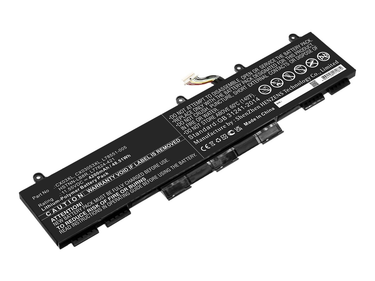 DLH - Batterie de portable (équivalent à : HP CX03XL, HP CX03053XL, HP HSTNN-IB9G, HP HSTNN-LB8R, HP L77624-421, HP L77624-1C1, HP L77624-422, HP L77624-1C2, HP L78551-005) - lithium-polymère - 4200 mAh - 49 Wh - pour HP EliteBook x360 830 G7 Notebook - HERD4772-B049Y2 - Batteries spécifiques