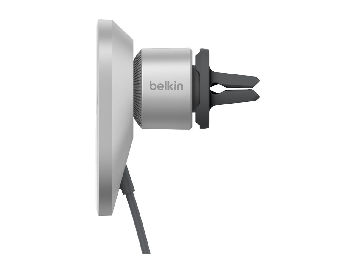 Belkin - Support de chargement sans fil de voiture - magnétique avec Qi2 + adaptateur d'alimentation de voiture - 15 Watt - Fast Charge - gris - WIC008BTGR-V2 - Batteries et adaptateurs d'alimentation pour téléphone cellulaire