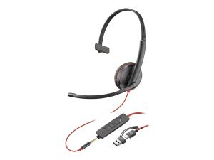 Poly Blackwire 3215 - Blackwire 3200 Series - micro-casque - sur-oreille - filaire - jack 3,5mm, USB-C - noir - Certifié pour Skype for Business, Certifié Avaya, certifié Cisco Jabber, certifié UC - 8X227AA - Écouteurs