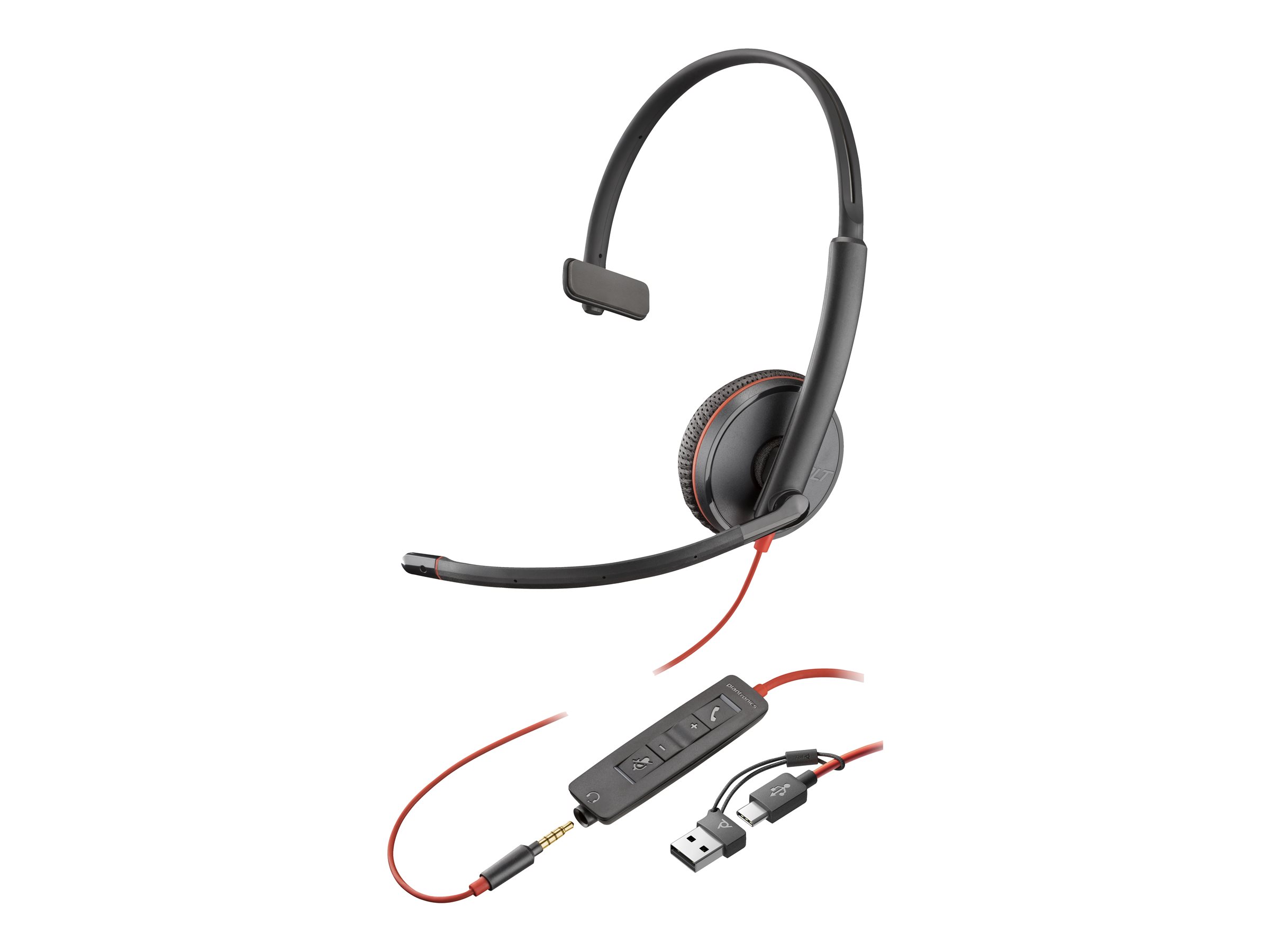 Poly Blackwire 3215 - Blackwire 3200 Series - micro-casque - sur-oreille - filaire - jack 3,5mm, USB-C - noir - Certifié pour Skype for Business, Certifié Avaya, certifié Cisco Jabber, certifié UC - 8X227AA - Écouteurs