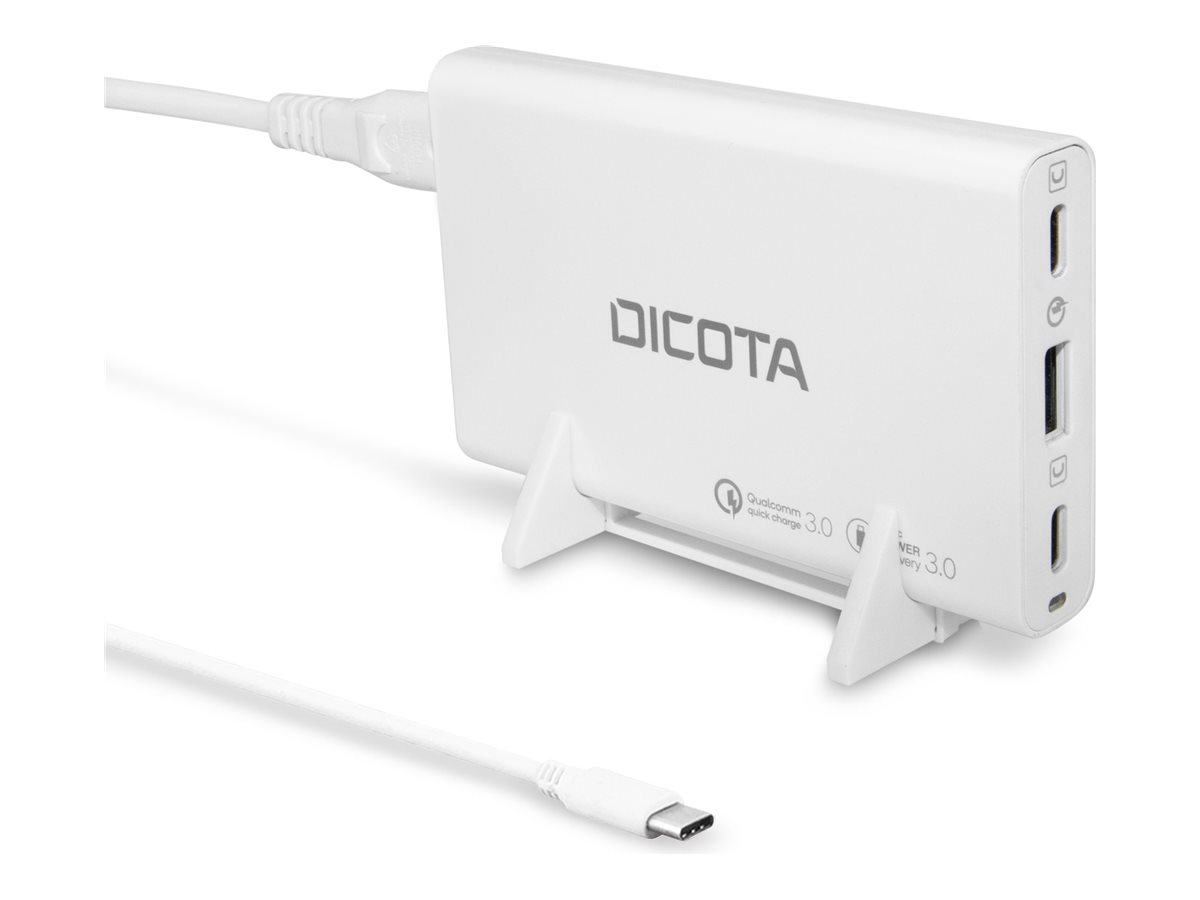 DICOTA - Adaptateur secteur - universel - 65 Watt - PD 3.0, QC 4+ - 3 connecteurs de sortie (USB, 2 x USB-C) - sur le câble : USB-C - blanc - D32056 - Adaptateurs électriques et chargeurs