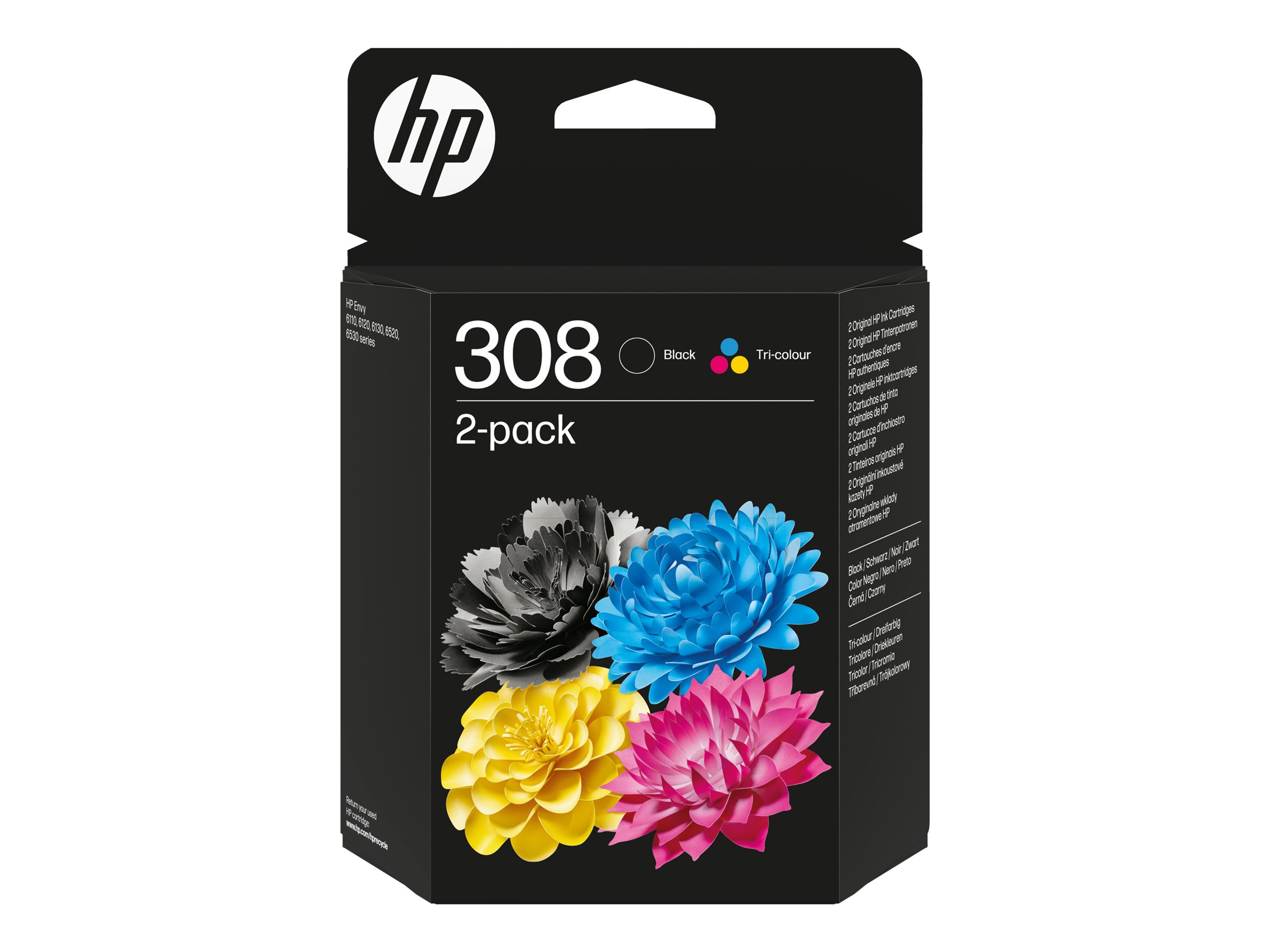 HP 308 - Pack de 2 - noir, cyan, magenta, jaune - original - boîte - cartouche d'encre - 6L6S6UE#301 - Cartouches d'imprimante