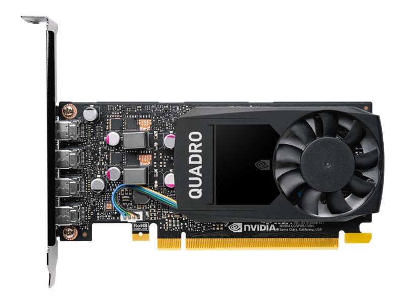 NVIDIA Quadro P1000 - Carte graphique - Quadro P1000 - 4 Go GDDR5 - PCIe 3.0 x16 profil bas - 4 x Mini DisplayPort - Adaptateurs inclus - VCQP1000V2-PB - Adaptateurs vidéo professionnels