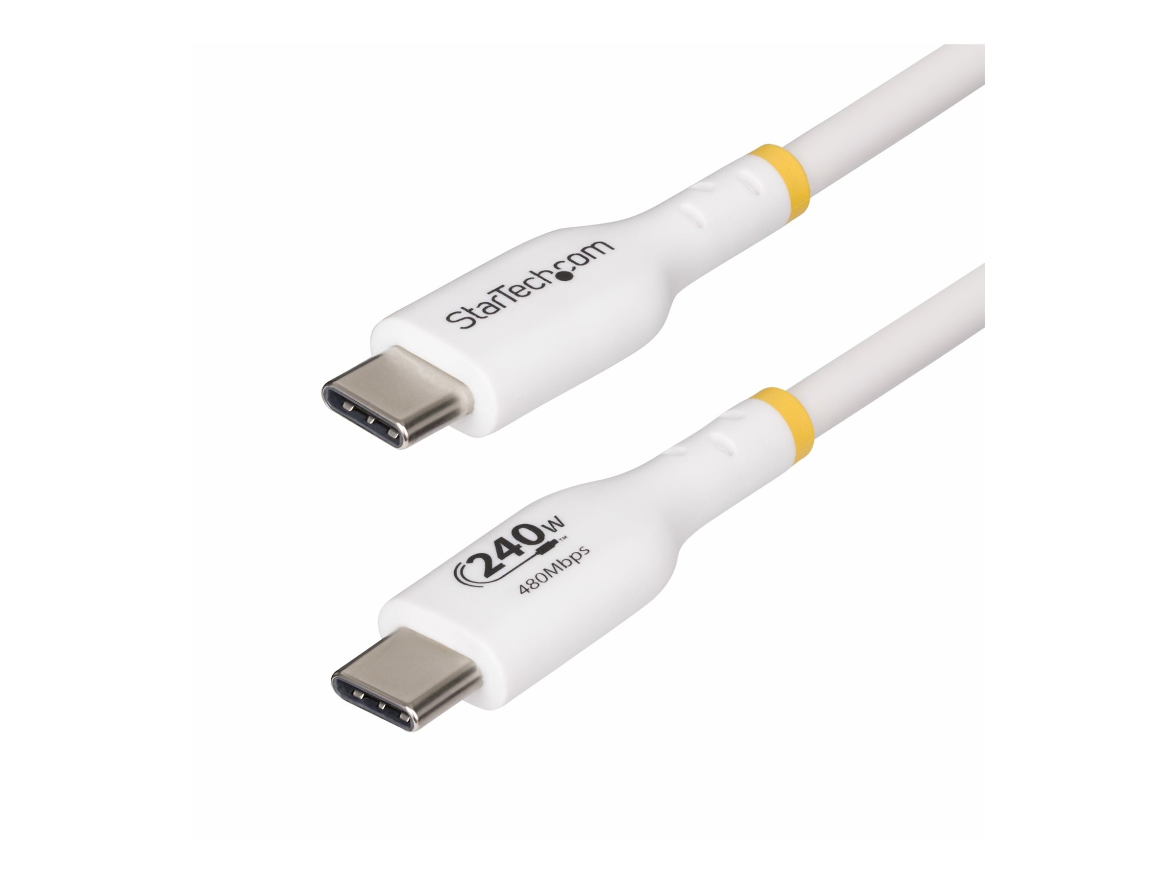 StarTech.com Câble de Charge USB-C de 1m, Cordon USB-C, USB-IF, 240W PD - Câble USB - 24 pin USB-C (M) pour 24 pin USB-C (M) - USB 2.0 - 48 V - 5 A - 1 m - Alimentation USB (240 W), gamme de puissance étendue (EPR), support pour Power Delivery 3,1, sans halogène, passif - blanc - USB2EPR1MW - Câbles USB