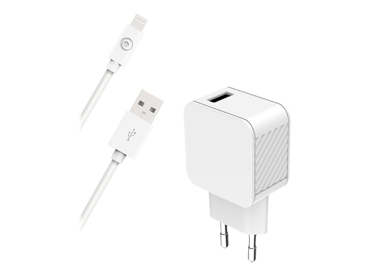 BIGBEN Connected - Adaptateur secteur - câble USB A/Lightning, 100 % plastique recyclé - 12 Watt - 2.4 A - Smart IC (USB) - sur le câble : Lightning - Certifié MFI - blanc - CS24AACBLMFIRW - Adaptateurs électriques et chargeurs