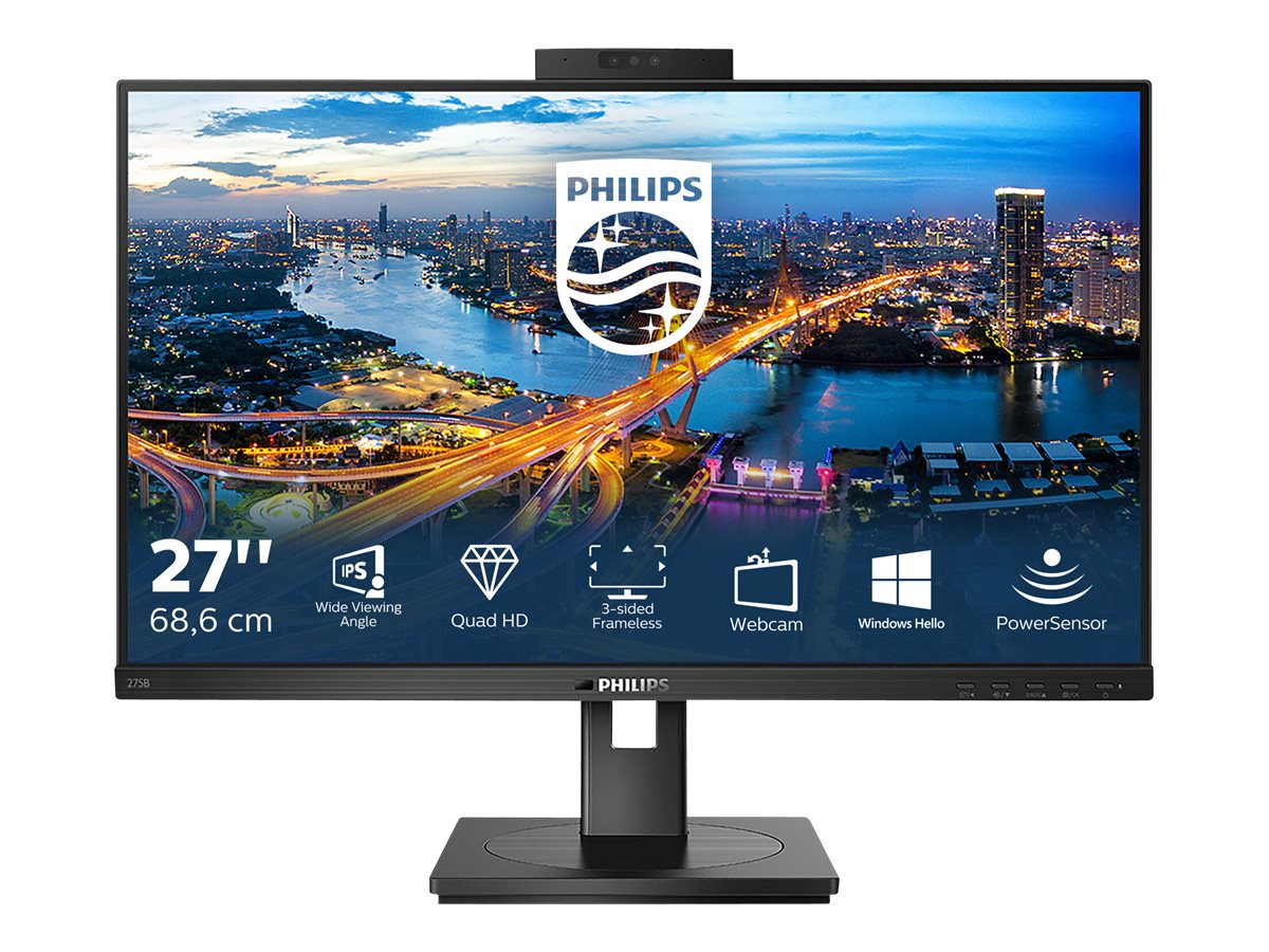 Philips B Line 275B1H - Écran LED - 27" - 2560 x 1440 QHD @ 75 Hz - IPS - 300 cd/m² - 1000:1 - 4 ms - HDMI, DVI-D, DisplayPort - haut-parleurs - texture noire - 275B1H/00 - Écrans d'ordinateur
