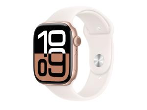 Apple Watch Series 10 (GPS) - 46 mm - aluminium rose or - montre intelligente avec bande sport - fluoroélastomère - blush léger - taille du bracelet : M/L - 64 Go - Wi-Fi 4, UWB, Bluetooth - 36.4 g - MWWU3QF/A - Montres intelligentes