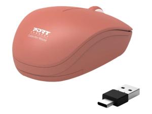PORT Connect Collection - Souris - droitiers et gauchers - optique - 3 boutons - sans fil - 2.4 GHz - récepteur sans-fil USB/USB-C - terre cuite - 900542 - Souris