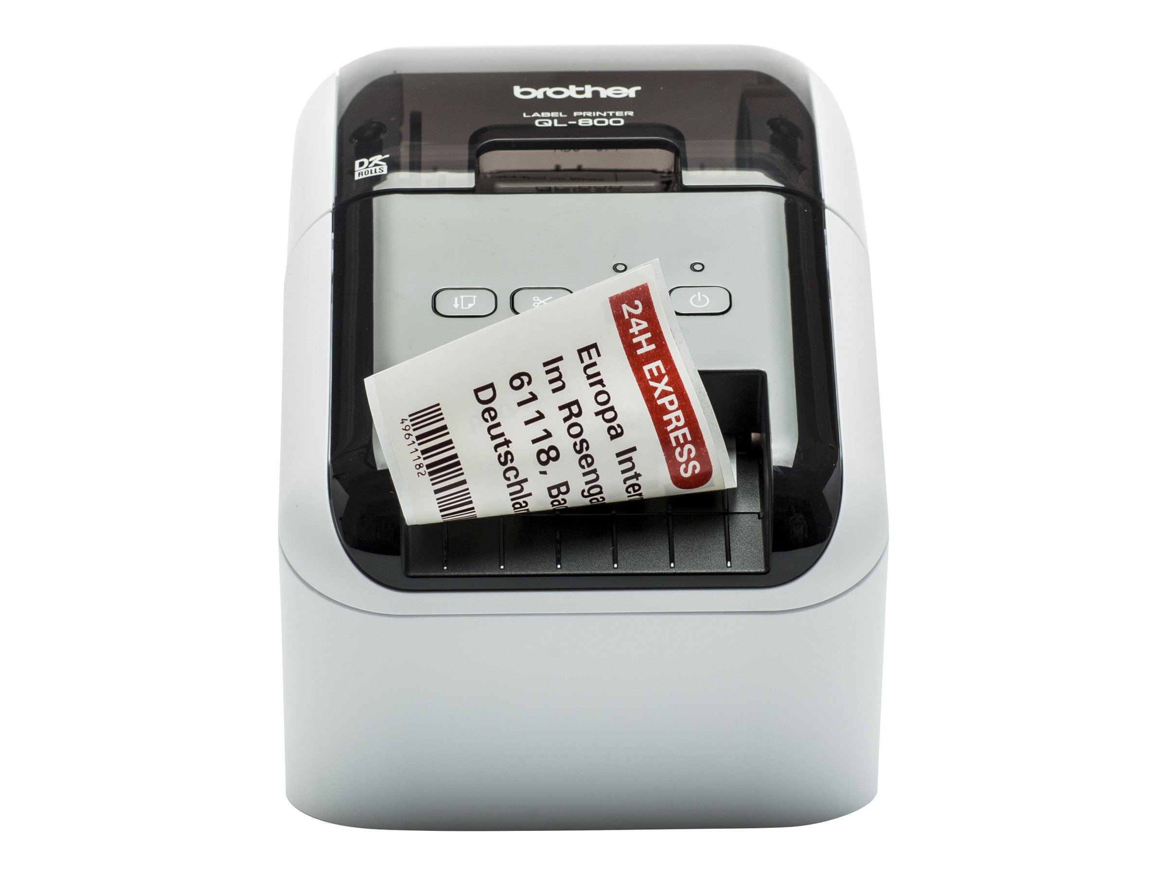 Brother QL-800 - Imprimante d'étiquettes - deux couleurs (monochrome) - thermique direct - rouleau (6,2 cm) - 300 x 600 ppp - jusqu'à 93 étiquettes/minute - USB 2.0 - outil de coupe - noir, blanc - QL800UA1 - Imprimantes thermiques