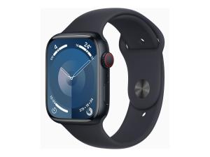 Apple Watch Series 9 (GPS + Cellular) - 45 mm - aluminium minuit - montre intelligente avec bande sport - fluoroélastomère - minuit - taille du bracelet : M/L - 64 Go - Wi-Fi, LTE, UWB, Bluetooth - 4G - 39 g - MRMD3QF/A - Montres intelligentes