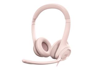 Logitech H390 - Micro-casque - sur-oreille - filaire - USB-A - rose - 981-001281 - Écouteurs