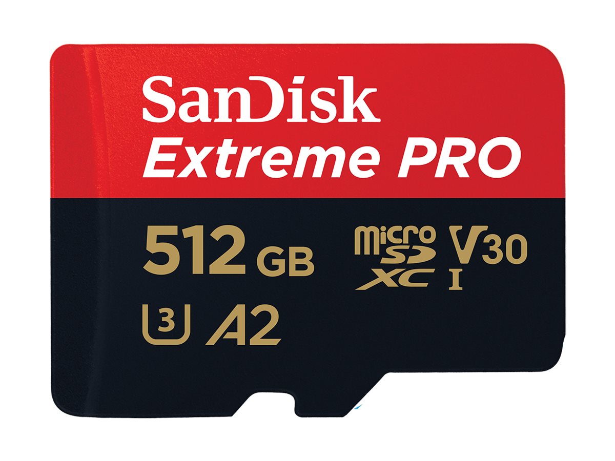 SanDisk Extreme Pro - Carte mémoire flash (adaptateur microSDXC vers SD inclus(e)) - 512 Go - A2 / Video Class V30 / UHS-I U3 / Class10 - microSDXC UHS-I - SDSQXCD-512G-GN6MA - Cartes flash