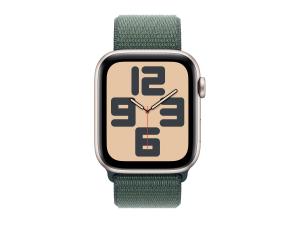 Apple Watch SE (GPS) - 2e génération - 44 mm - aluminium droit - montre intelligente avec boucle sport - deux couches de matières textiles tissées - vert lac - taille du poignet : 130-200 mm - 32 Go - Wi-Fi 4, Bluetooth - 32.9 g - MXEW3QF/A - Montres intelligentes