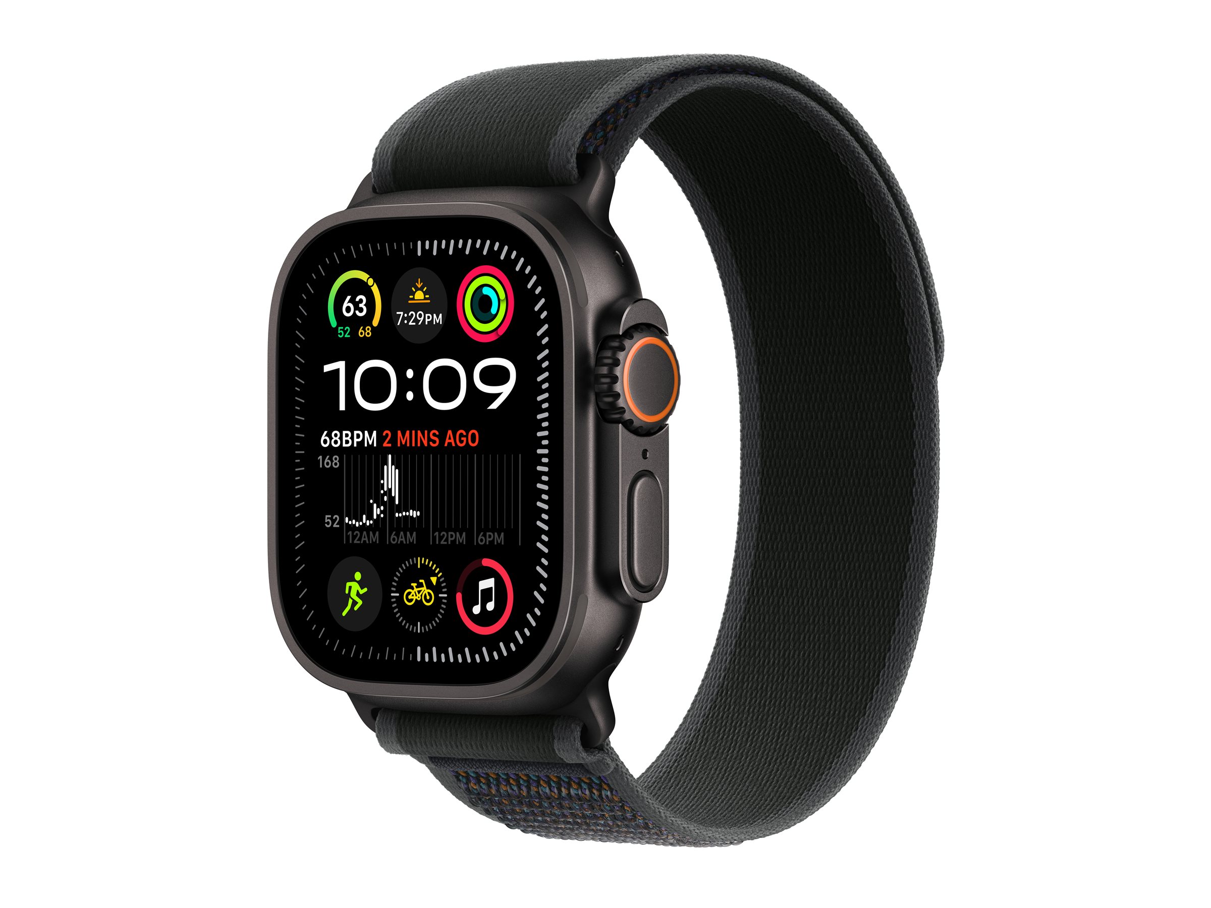 Apple Watch Ultra 2 - 49 mm - titane noir - montre intelligente avec Boucle Trail - tissage en nylon - noir - taille du bracelet : M/L - 64 Go - LTE, Wi-Fi 4, UWB, Bluetooth - 4G - 61.8 g - MX4V3NF/A - Montres intelligentes